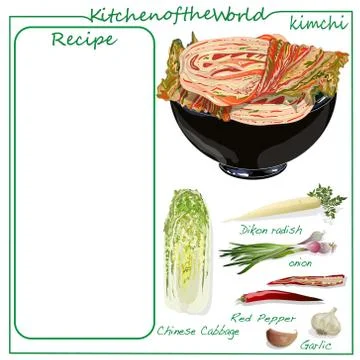 Vector illustration of menu. Recipe blank. Kimchi, traditional korean food. I Stock Illustration