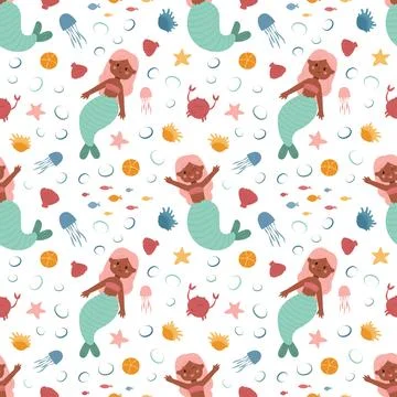 Vector illustration of a mermaid pattern. Pattern, mermaid, siren, wallpape.. Stock Illustration