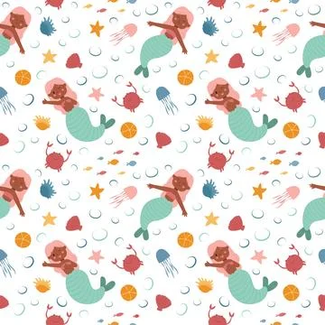 Vector illustration of a mermaid pattern. Pattern, mermaid, siren, wallpape.. Stock Illustration
