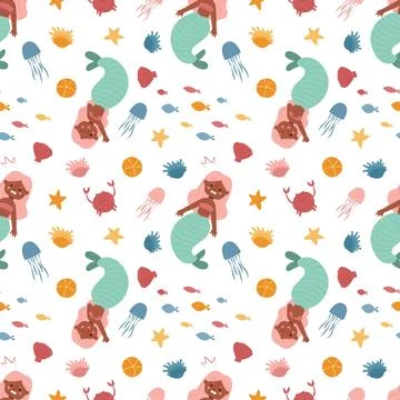 Vector illustration of a mermaid pattern. Pattern, mermaid, siren, wallpape.. Stock Illustration