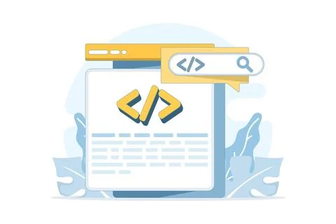 Vector illustration of metadata tag and code script for SEO 스톡 일러스트