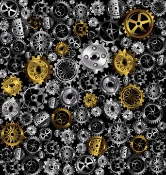 Vector illustration metal background with white and yellow gears Stock Illustration