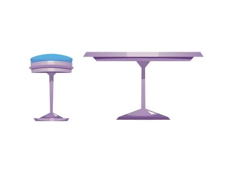Vector illustration of metal empty table and round bar stool with soft seat. Stock Illustration