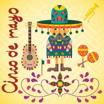 Vector illustration on Mexican theme of Cinco de mayo celebration in flat sty Stock Illustration