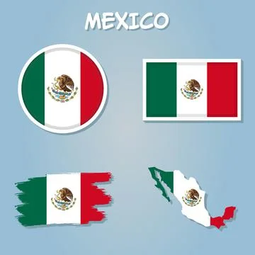 Vector illustration of Mexico map with flag. Stock Illustration
