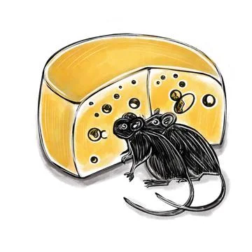Vector illustration of mice eating cheese, color illustration Stock Illustration