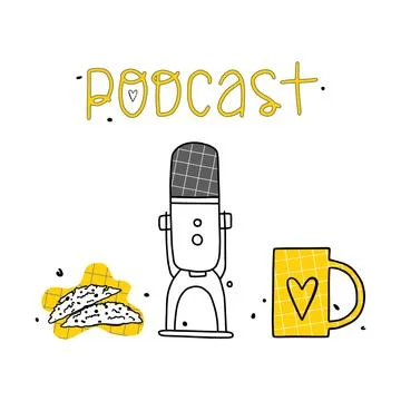 Vector illustration with microphone, cup with heart, cookies. Stock-Illustration