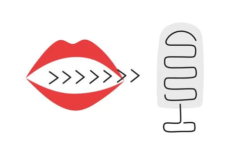 Vector illustration with microphone, talking mouth, lips for banner, podcast Stock Illustration