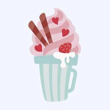 Vector illustration of milkshake in cartoon flat style. Illustrazione stock