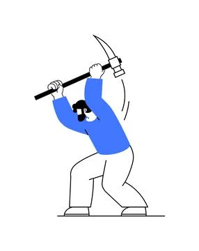 A vector illustration of a miner character using a pickaxe, symbolizing block Illustrazione stock