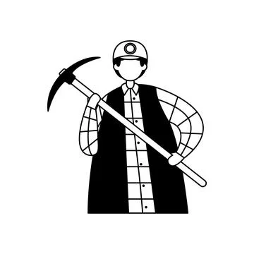 Vector illustration of a miner in a helmet with a pickaxe. Profession. Outlin Ilustração Stock