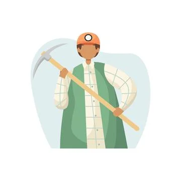 Vector illustration of a miner in a helmet with a pickaxe. Profession. Flat s Stock Illustration