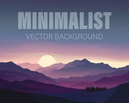 Vector illustration. Minimalist landscape. Forest and mountain. Misty background Stock Illustration