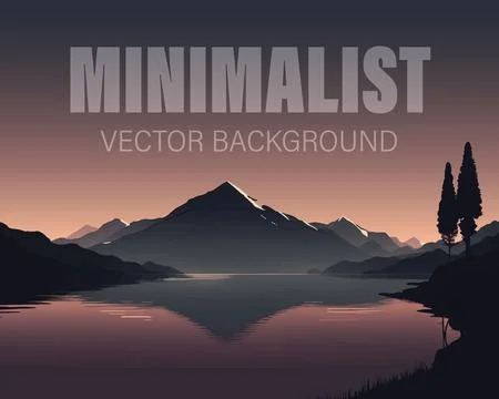Vector illustration. Minimalist landscape. Forest and mountain. Misty background Stock Illustration