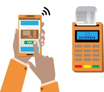 Vector illustration of mobile payment via smartphone. Stock Illustration