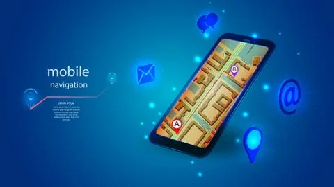 Vector illustration of a mobile phone with an application for mobile navigation Stock Illustration