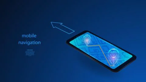 Vector illustration of a mobile phone with an application for mobile navigation Stock Illustration