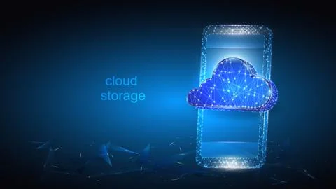 Vector illustration of a mobile phone with an image of a virtual cloud data Stock Illustration