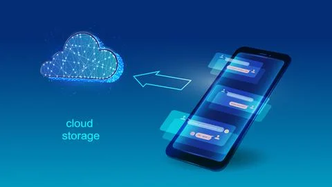 Vector illustration of a mobile phone with an image of a virtual cloud data イラスト素材