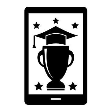 Vector illustration, mobile phone web icon, graduation hat. Stock Illustration