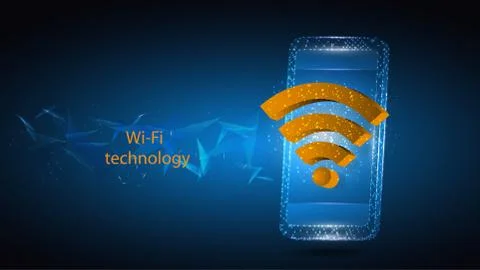 Vector illustration of a mobile phone with Wi-Fi technology symbol. Science Illustrazione stock