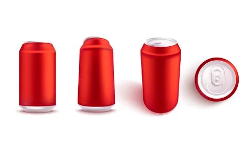 Vector illustration mockup set of blank red aluminum soda or beer can. Ilustração Stock