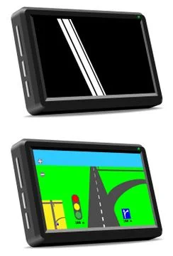 Vector illustration of modern auto GPS navigation system turned off and on is Stock Illustration