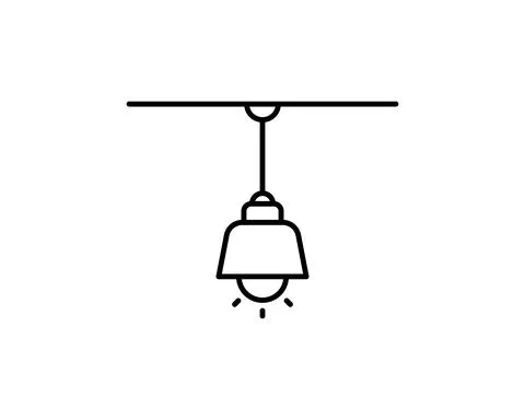 Vector illustration of modern ceiling lamp. Line icon of chandelier with squa Stock Illustration