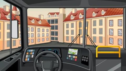 Vector Illustration of a Modern City Bus Interior Driver View Stock Illustration