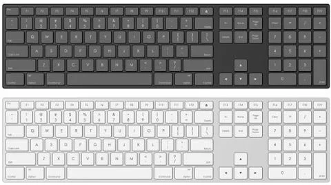 Vector illustration of modern computer keyboard in white and black color. Stock Illustration