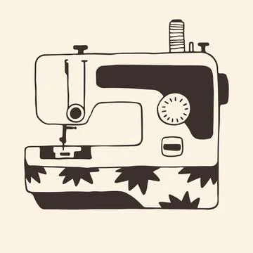 Vector illustration of a modern electric sewing machine with a thread spool on Stock Illustration