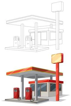 Vector Illustration of Modern Gas Station with Pumps Stock Illustration