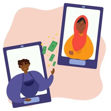 Vector illustration of money transfers between relatives. Stock Illustration