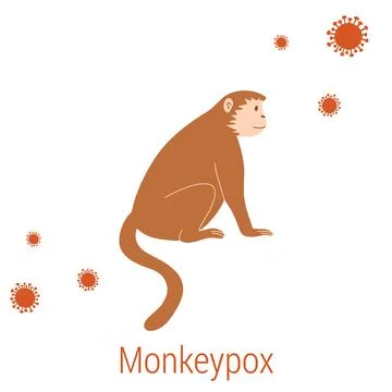 Vector illustration of monkey and virus cells in flat style isolated on white Stock Illustration