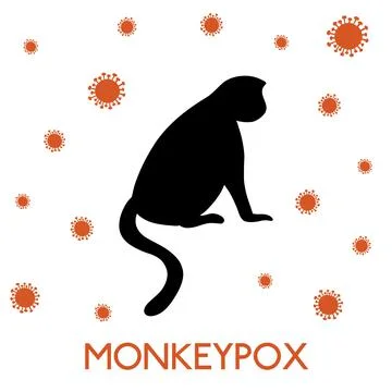 Vector illustration of monkey black silhouette and virus cells in flat style Stock Illustration