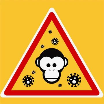 Vector illustration of monkey icon with virus cells. new virus Monkeypox 2022 - Stock Illustration