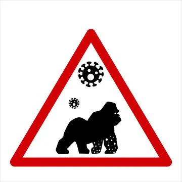 Vector illustration of monkey icon with virus cells. new virus Monkeypox 2022 - Stock Illustration