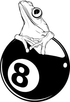 Vector illustration of Monochrome frog on 8 Ball Billards Pool Game Black Stock Illustration