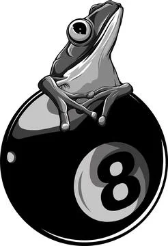 Vector illustration of Monochrome frog on 8 Ball Billards Pool Game Black 스톡 일러스트