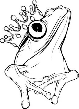 Vector illustration of monochrome Frog king cartoon Illustrazione stock