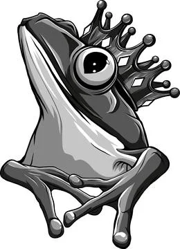 Vector illustration of monochrome Frog king cartoon Stock Illustration