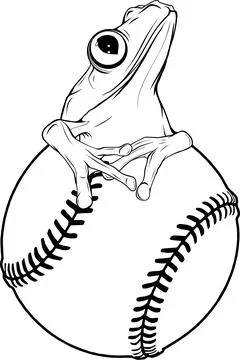 Vector illustration of Monochrome frog sitting on Baseball ball on a white 스톡 일러스트