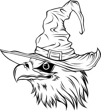 Vector illustration of monochrome head eagle with wizard hat Illustrazione stock