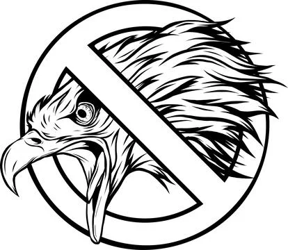 Vector illustration of monochrome head eagle in ban symbol Illustrazione stock