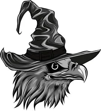 Vector illustration of monochrome head eagle with wizard hat Stock Illustration