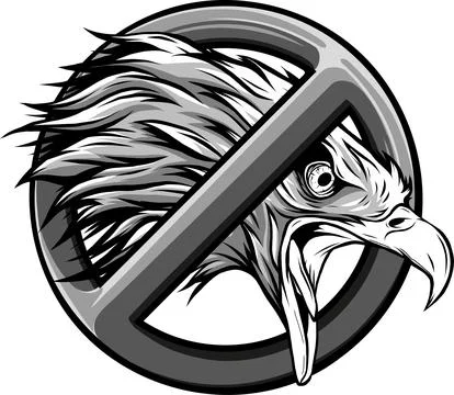 Vector illustration of monochrome head eagle in ban symbol Illustrazione stock