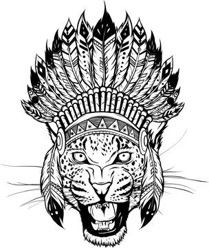 Vector illustration of monochrome Head leopard feathers Stock Illustration