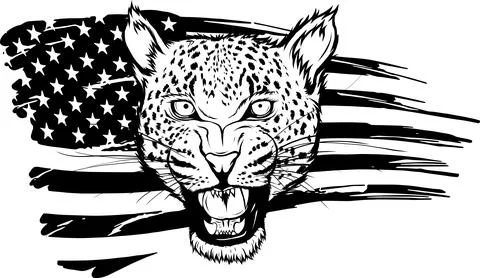 Vector illustration of monochrome head leopard with american flag Stock Illustration
