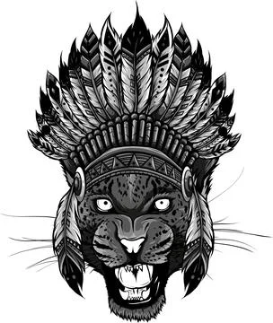 Vector illustration of monochrome Head leopard feathers Stock Illustration