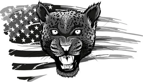 Vector illustration of monochrome head leopard with american flag Illustrazione stock